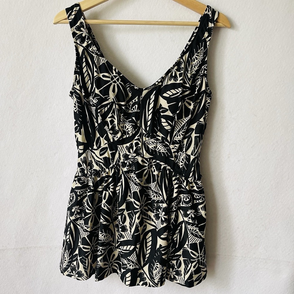 Women's Plus Size 18W Tropical Swim Dress One Piece Swimsuit with Skirt